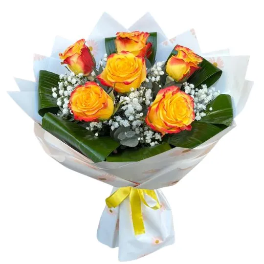 Ramo de 6 rosas amarillas bicolor importadas 